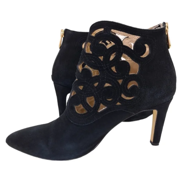 Adrienne Vittadini Nidia Women's Black Suede Leather Laser Cut Ankle Boots 7 - Picture 15 of 16